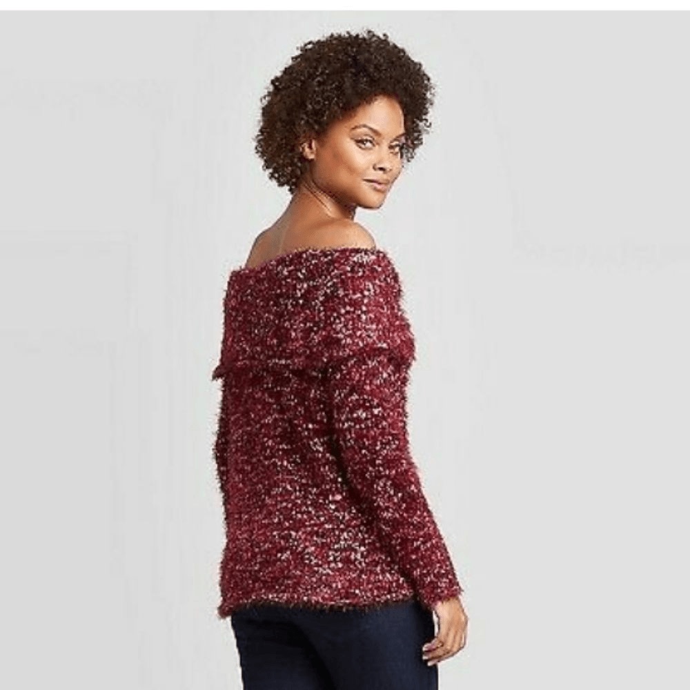 KNOX ROSE Eyelash Off-Shoulder Sweater